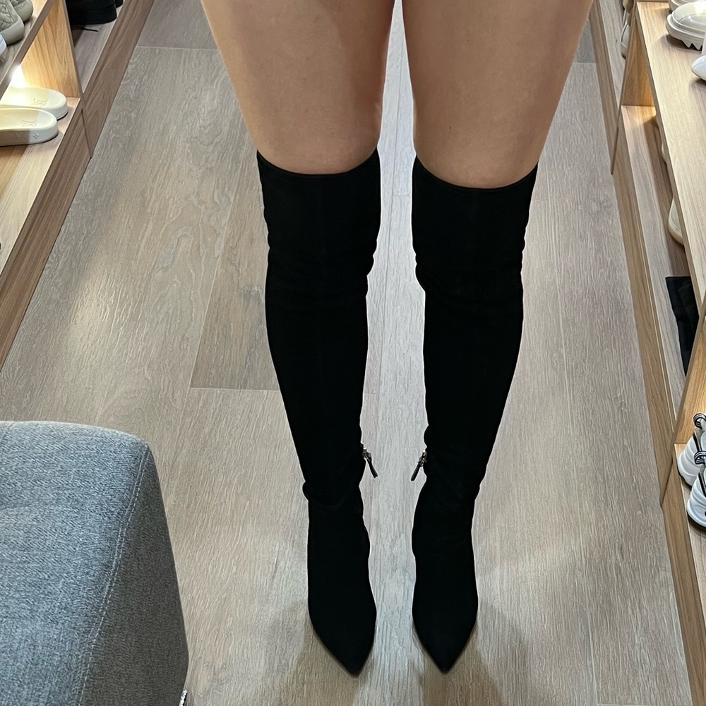 Massimo Dutti black suede over the knee high boot - Picture 7 of 17